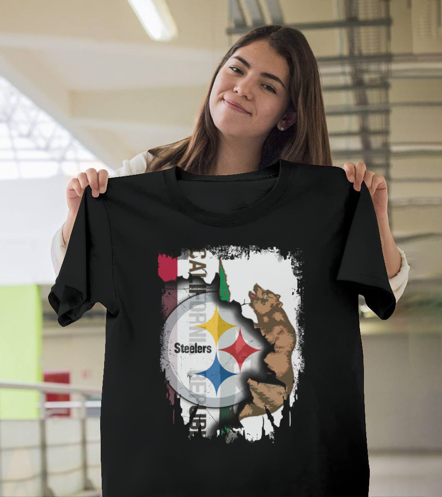 California Bear With Steelers Logo Fusion T-Shirt