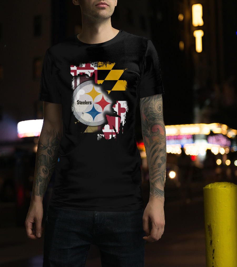 Together Maryland Flag Steelers Logo Fusion T-Shirt