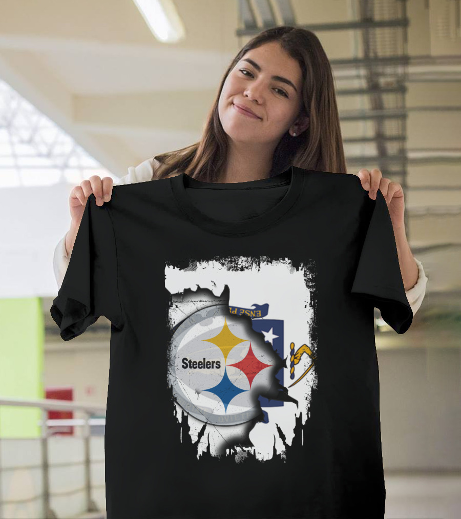 Together Massachusetts With Steelers Emblem On State Flag Background T-Shirt