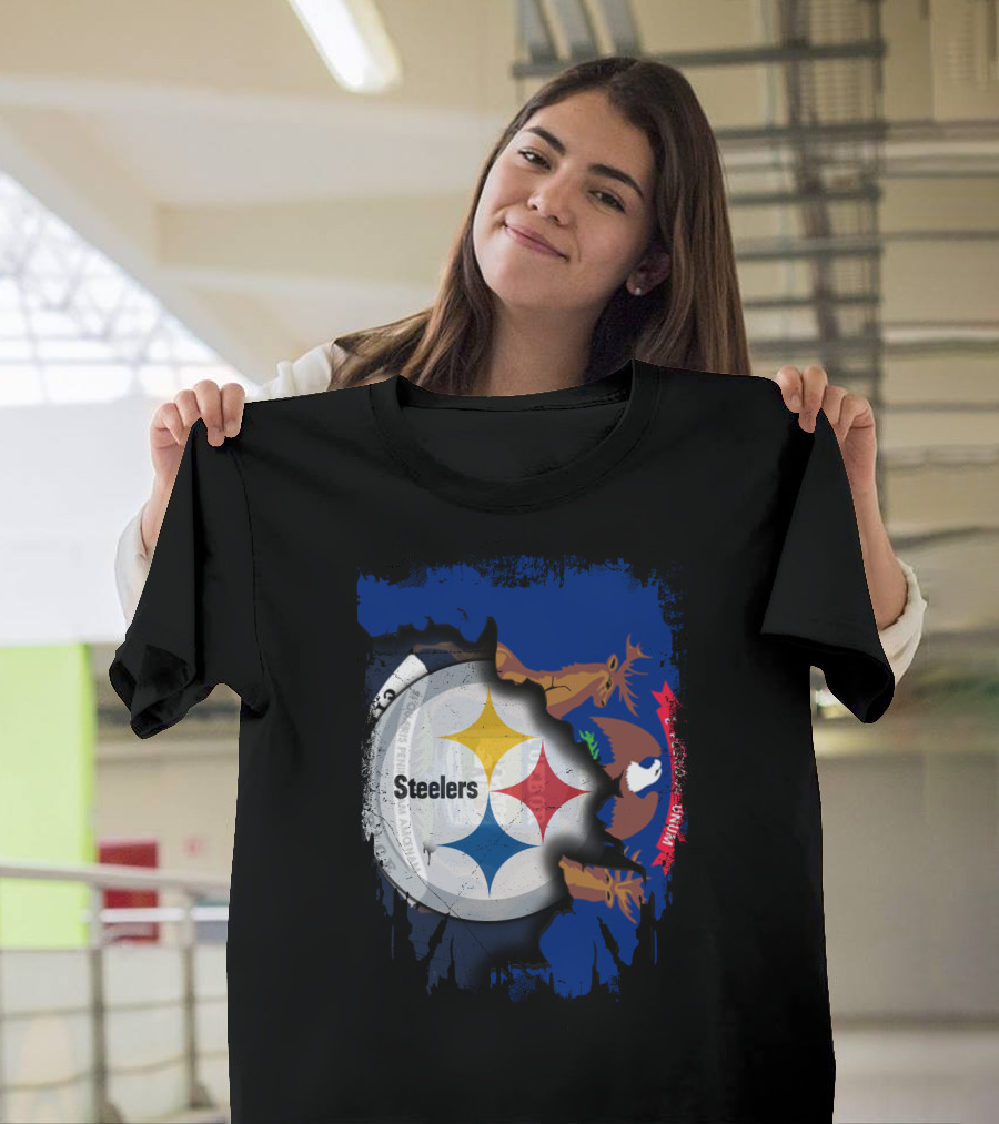 Together Michigan Emblem Featuring Steelers Logo Integration T-Shirt