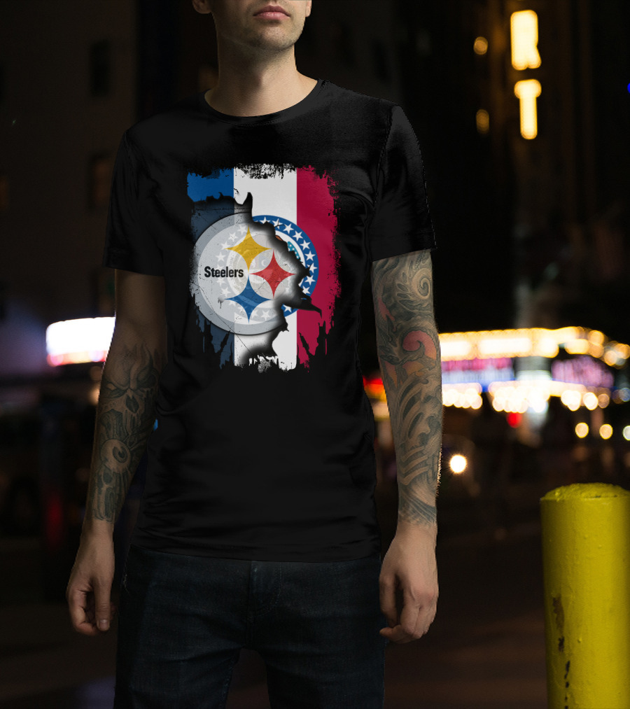 Steelers Emblem On Missouri Flag Background T-Shirt