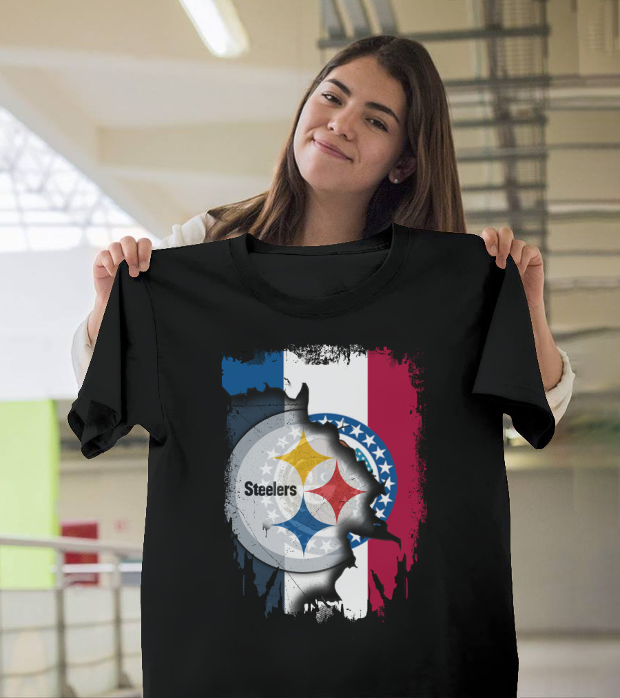 Steelers Emblem On Missouri Flag Background T-Shirt