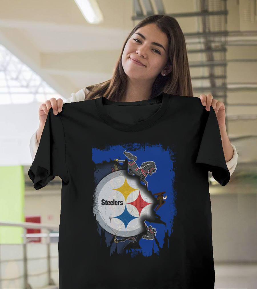 Steelers Together Pennsylvania With Horses And Eagle On Grunge Blue Background T-Shirt