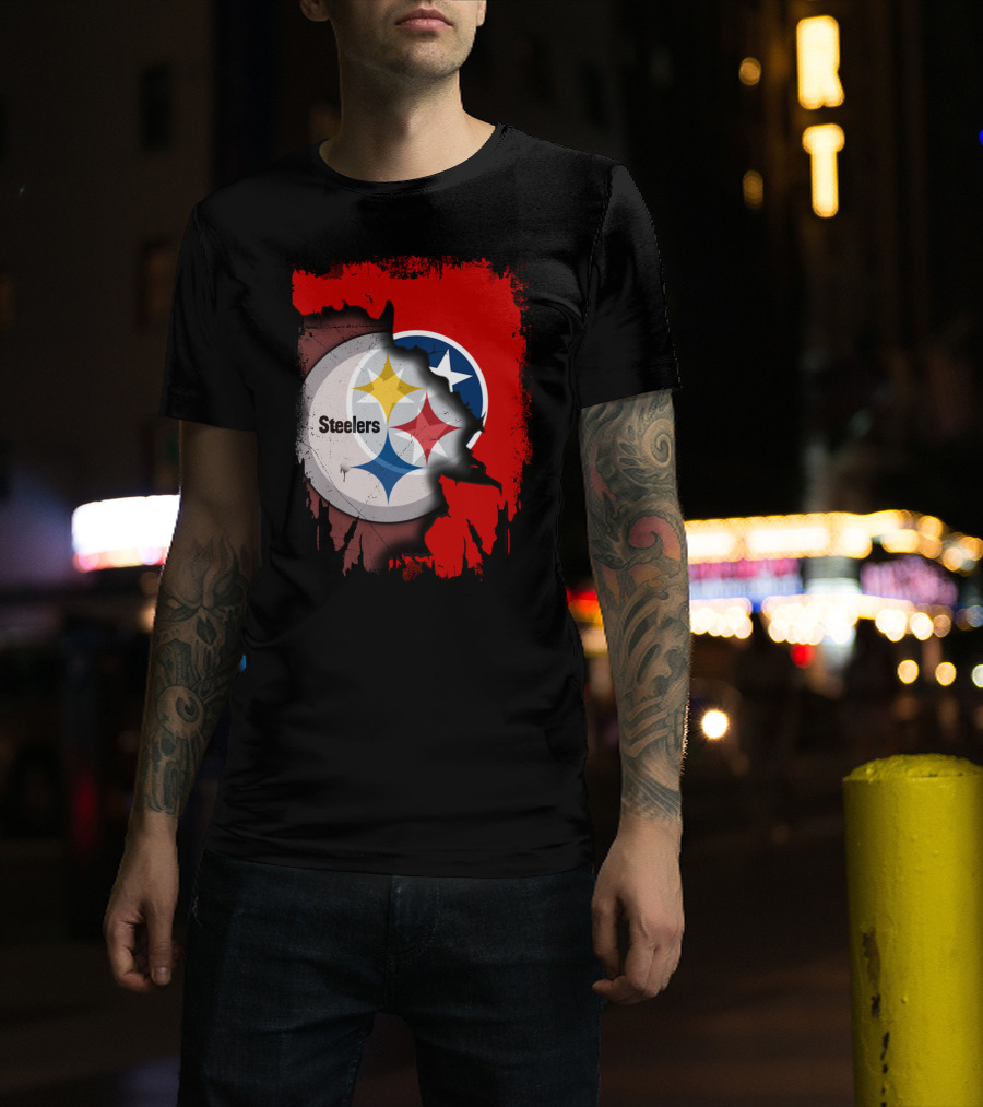 Tennessee And Steelers Fusion With Flag T-Shirt