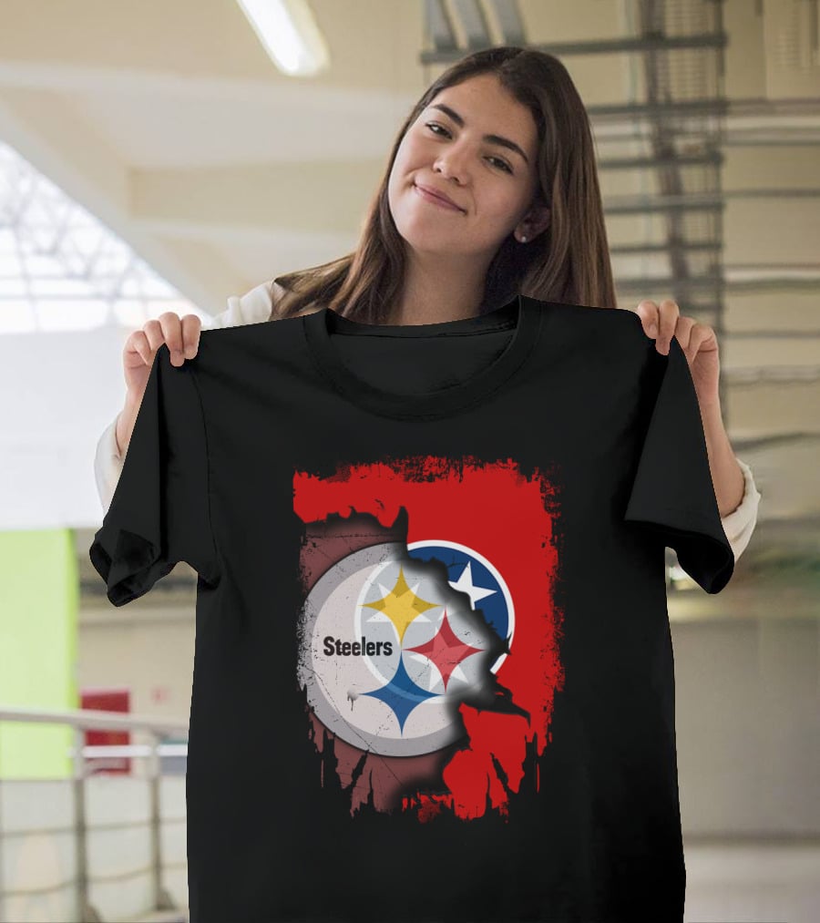 Tennessee And Steelers Fusion With Flag T-Shirt