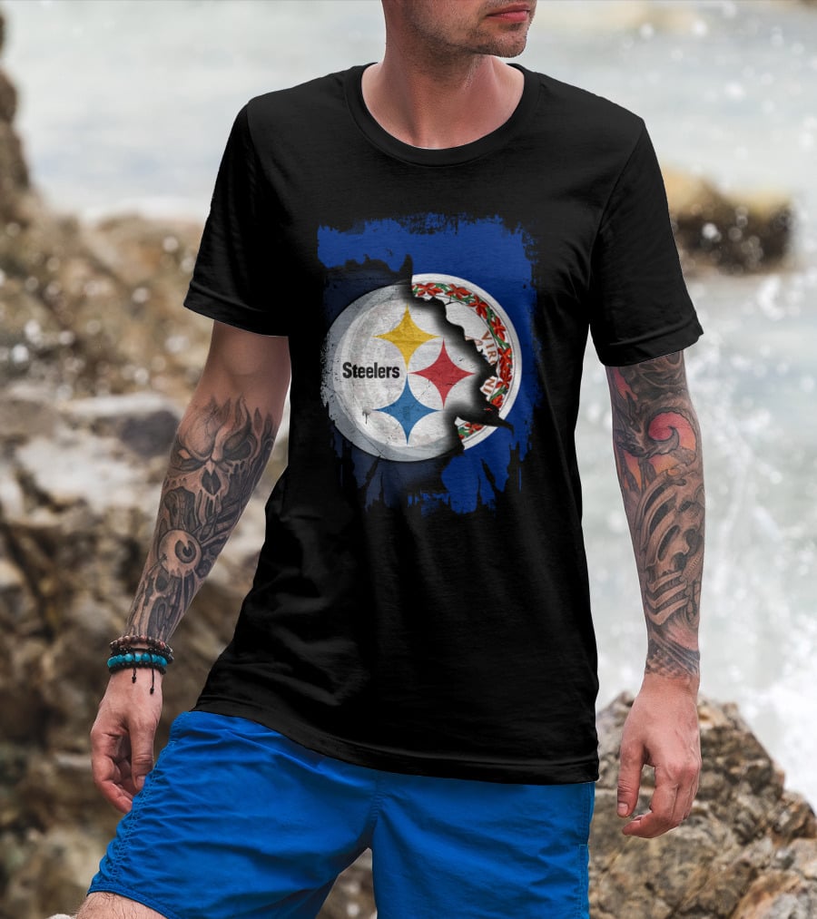 Virginia State Flag With Pittsburgh Steelers Logo Fusion T-Shirt
