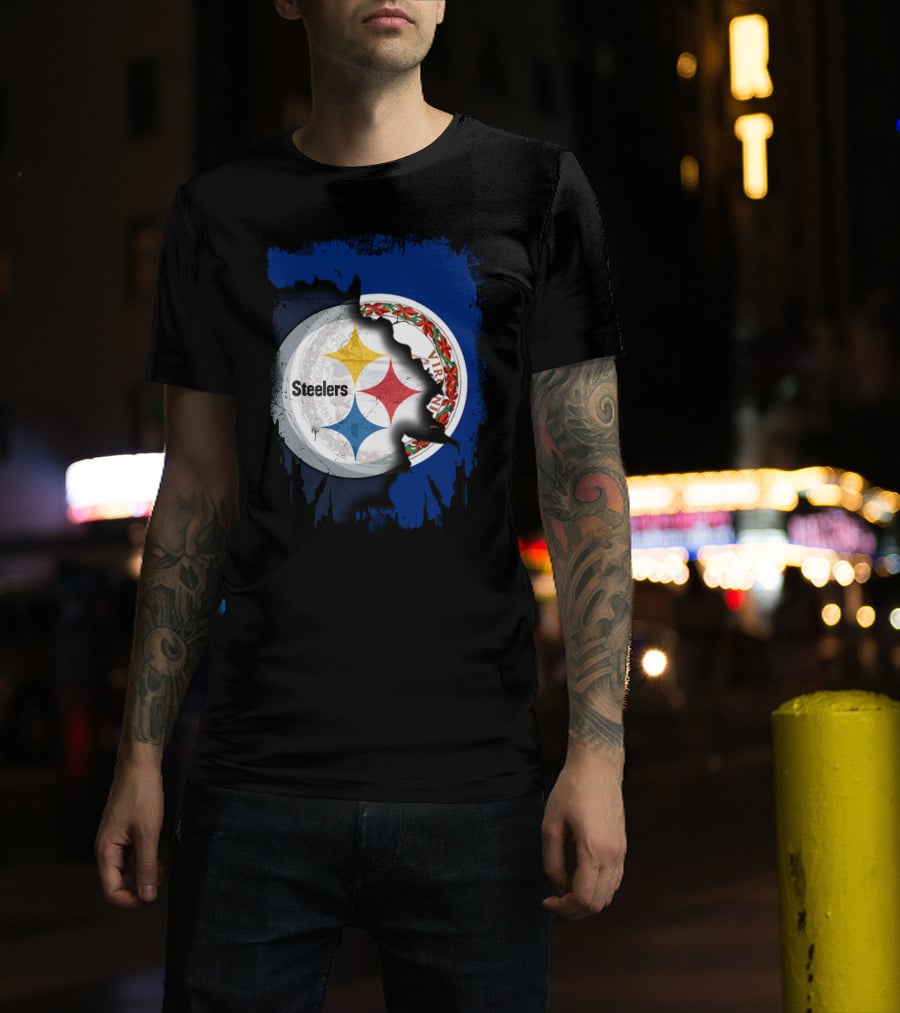 Virginia State Flag With Pittsburgh Steelers Logo Fusion T-Shirt