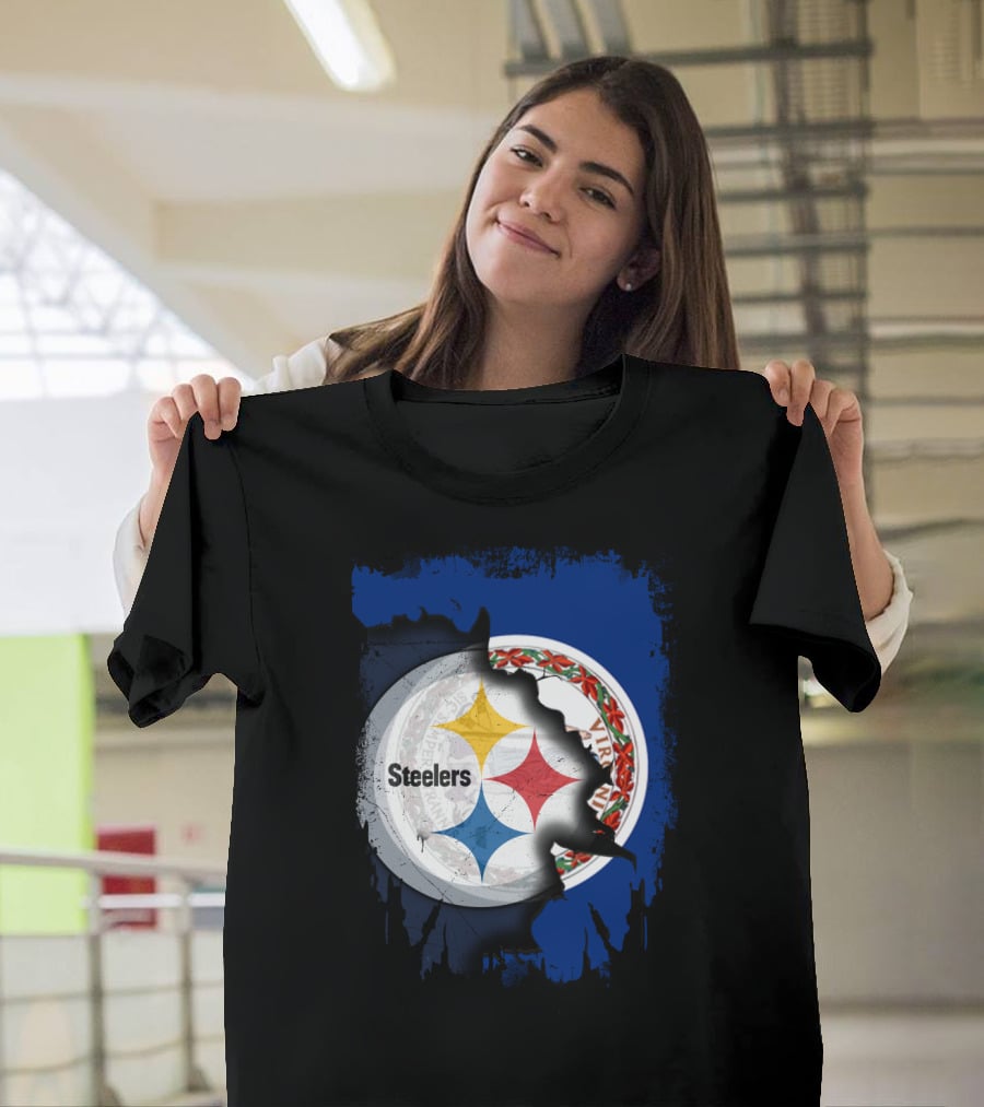 Virginia State Flag With Pittsburgh Steelers Logo Fusion T-Shirt