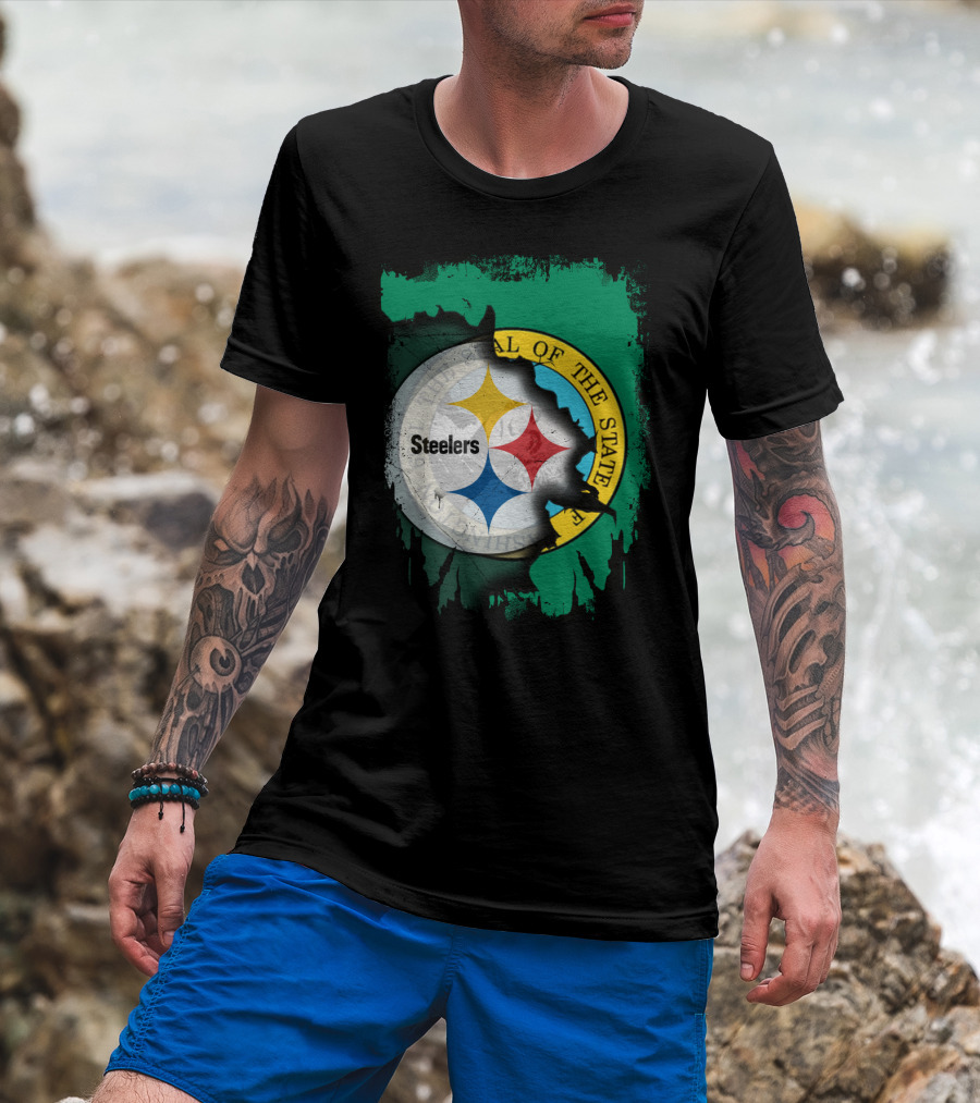 Washington State Meets Steelers Football Emblem T-Shirt