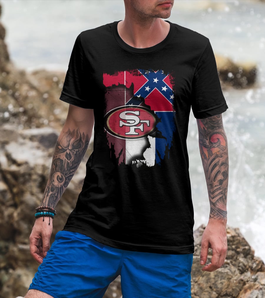 San Francisco 49ers Logo With Mississippi Flag Background T-Shirt