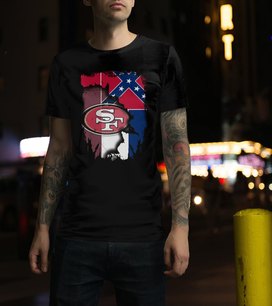 San Francisco 49ers Logo With Mississippi Flag Background T-Shirt