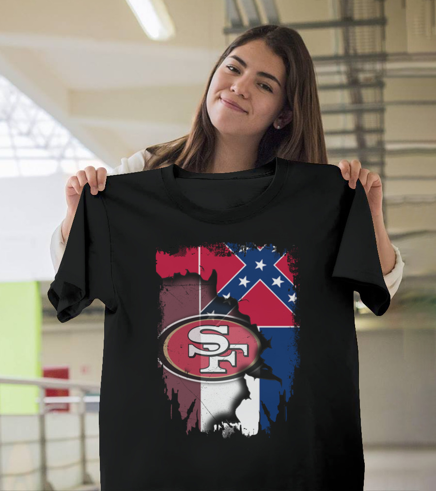San Francisco 49ers Logo with Mississippi Flag Background T-Shirt