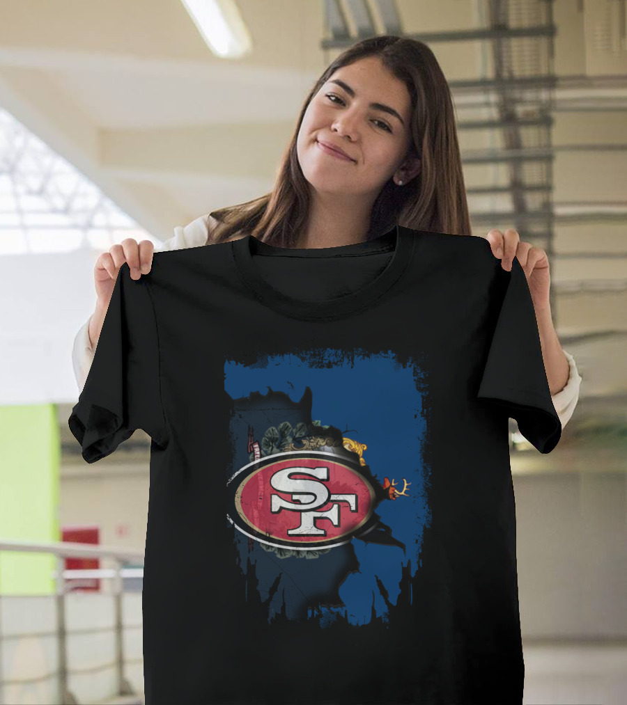 SF 49ers Emblem Overlaying Vermont T-Shirt