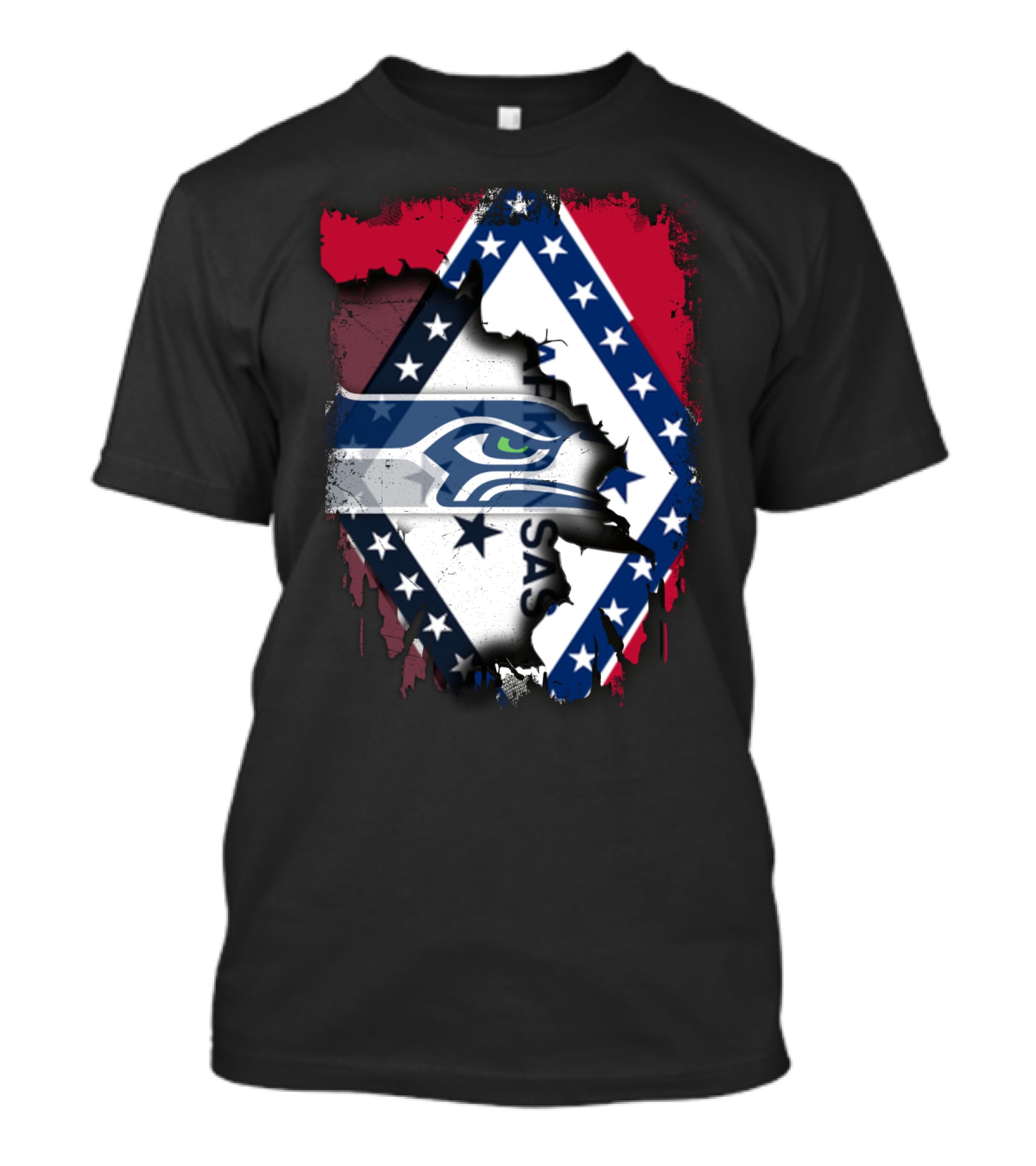 Arkansas Flag Distressed Overlay With Seahawks T-Shirt