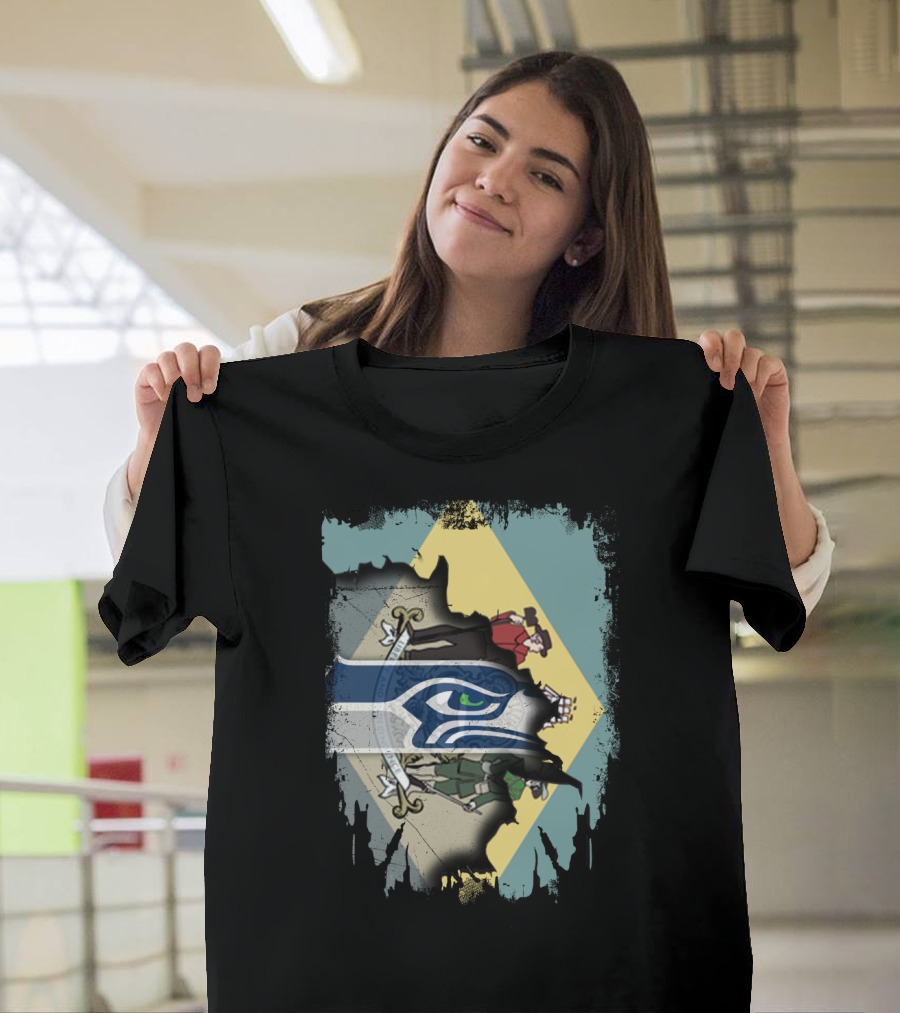 Delaware Flag with Seahawks Logo Fusion T-Shirt