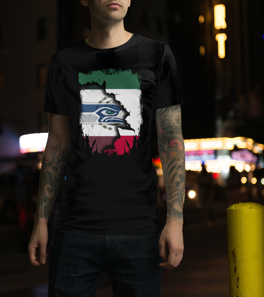 Mexico And Seahawks United With Flag And Logo Overlay T-Shirt