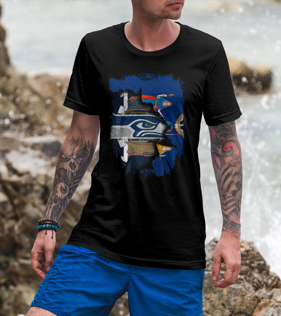 New York State Flag Merged With Seattle Seahawks T-Shirt