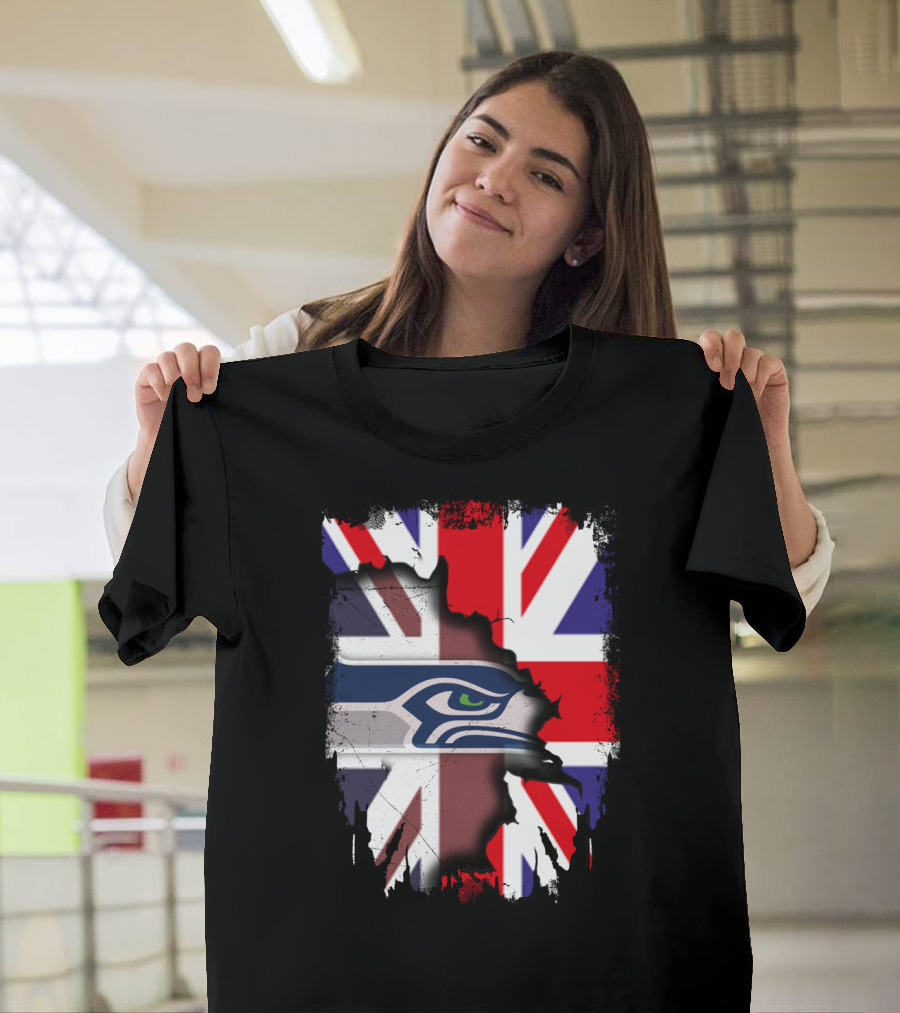 United Kingdom Flag With Seattle Seahawks Logo Integration T-Shirt