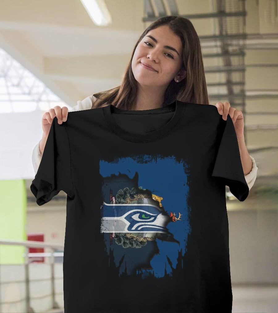 Seahawks Logo With Vermont State Emblem Integration T-Shirt