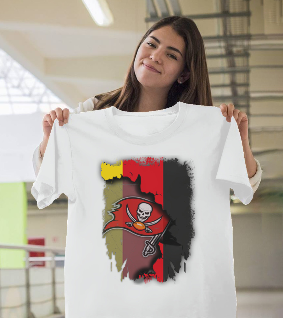 Germany Flag with Buccaneers Skull and Crossed Swords Emblem T-Shirt