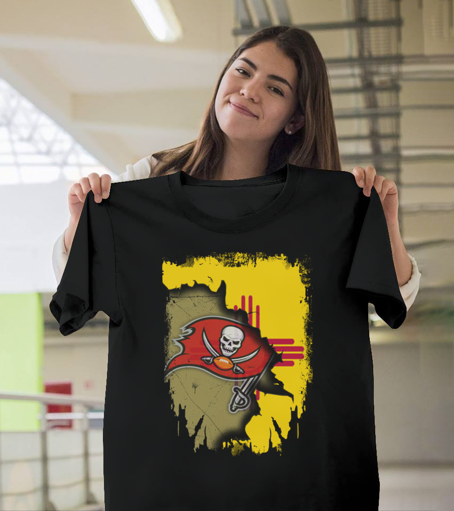 Together New Mexico With Buccaneers Logo And Flag Background T-Shirt