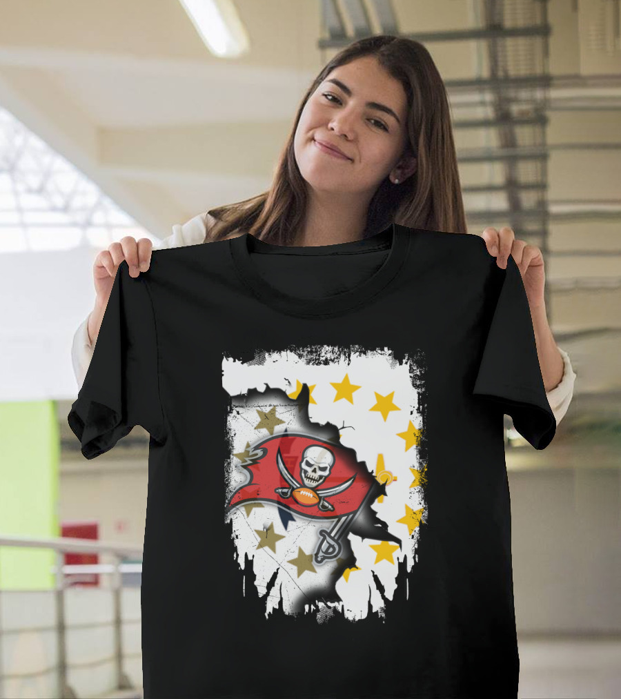 Together Rhode Island With Buccaneers Flag and Stars T-Shirt