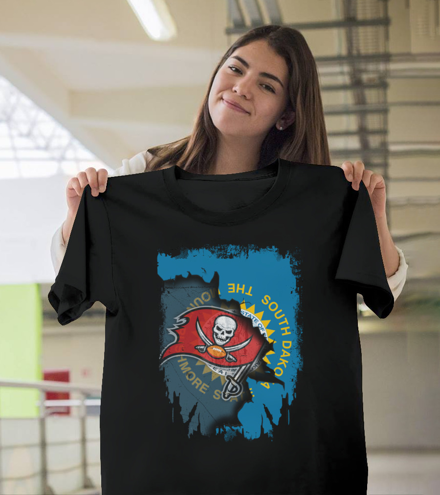 Together South Dakota Buccaneers Skull Football Flag Fusion T-Shirt