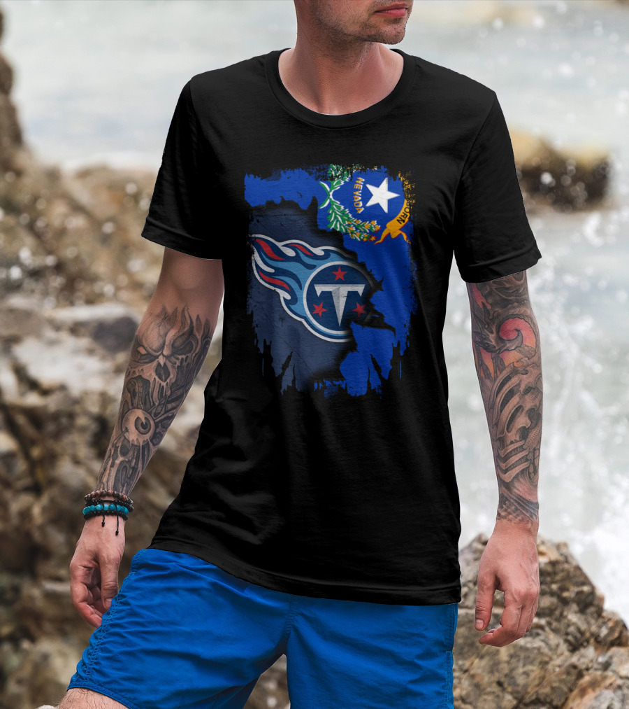 Nevada State And Tennessee Titans Logo Fusion T-Shirt