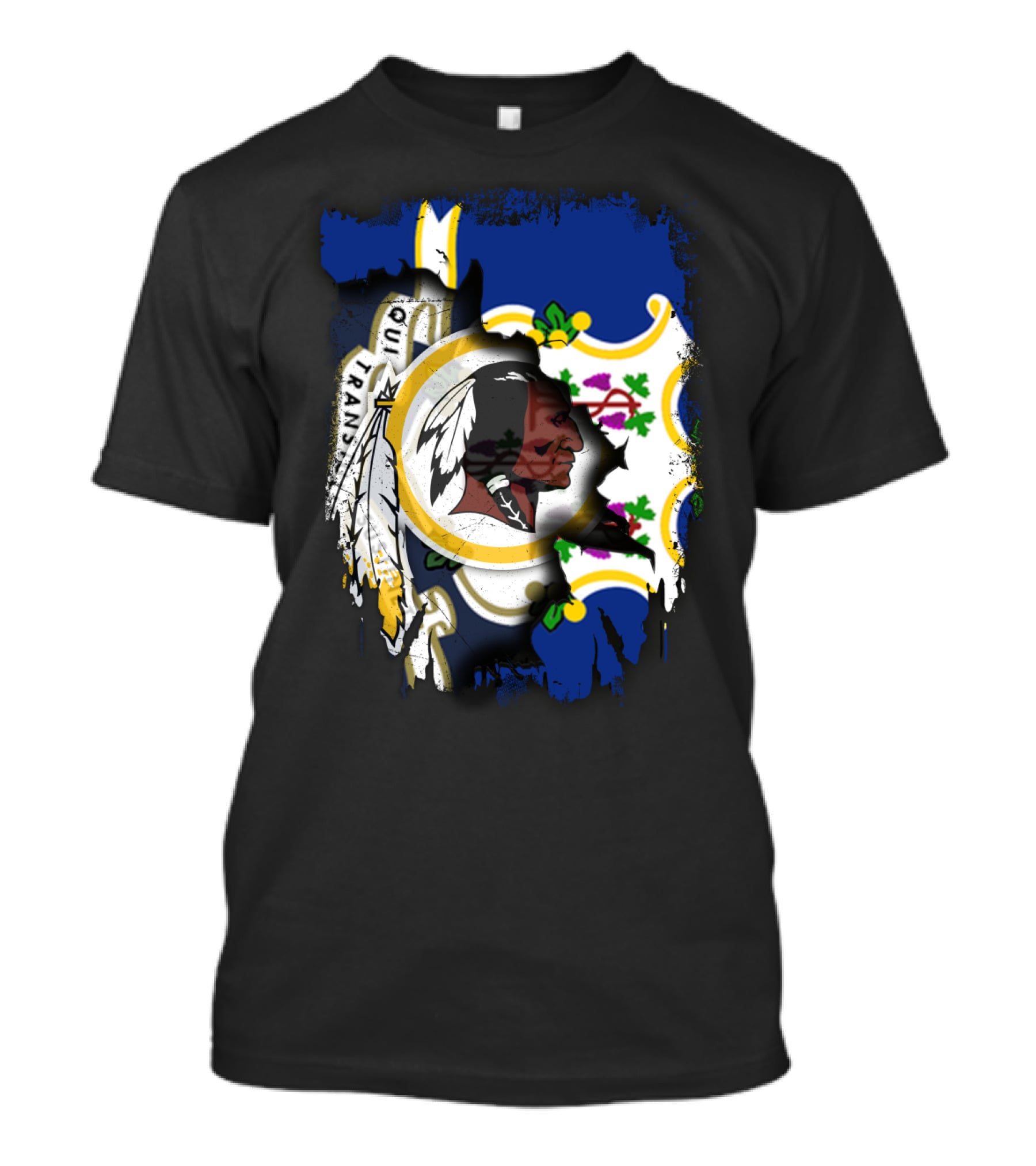 Connecticut State Emblem Overlay With Redskins T-Shirt