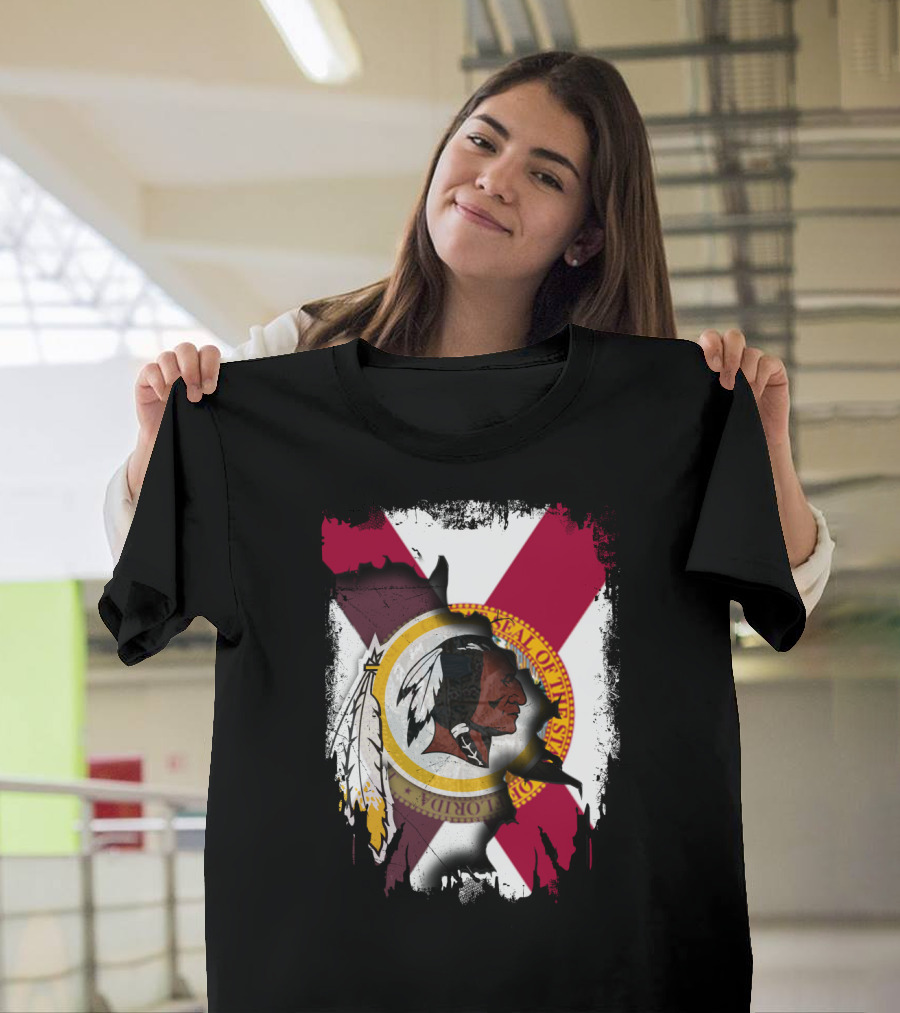 Florida State Flag With Redskins Face And Logo Together T-Shirt