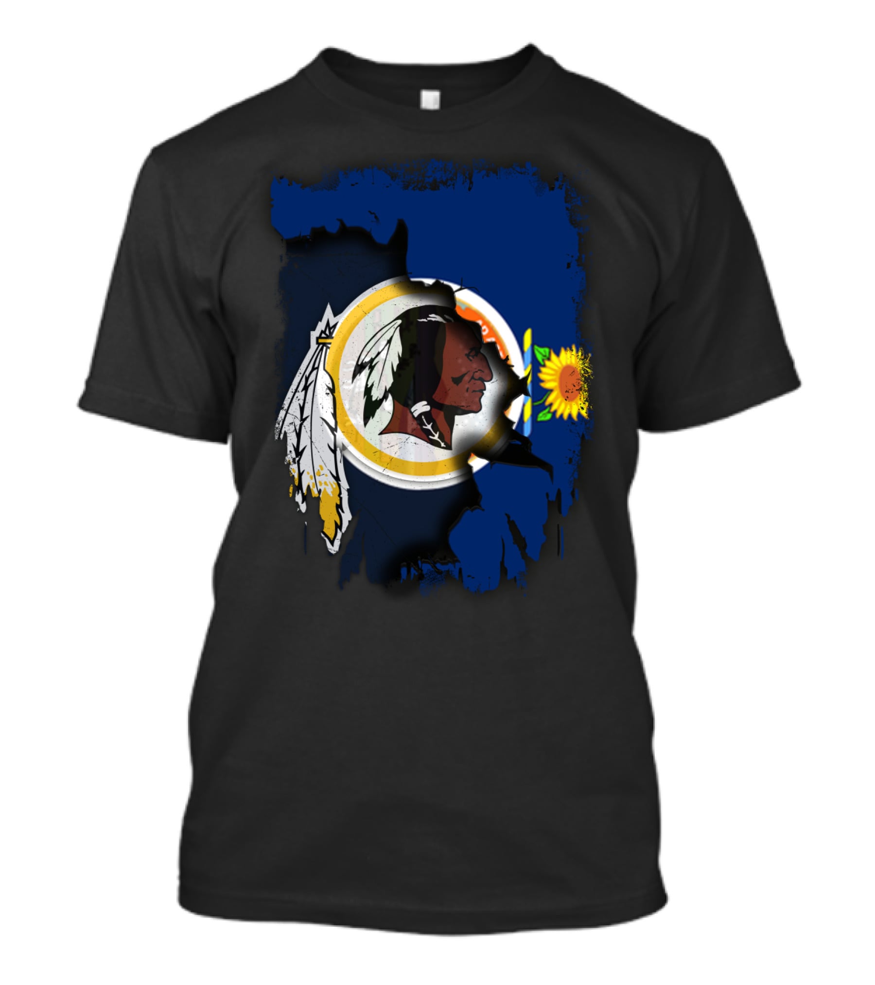 Kansas Map With Redskins Logo And Sunflower Symbol T-Shirt