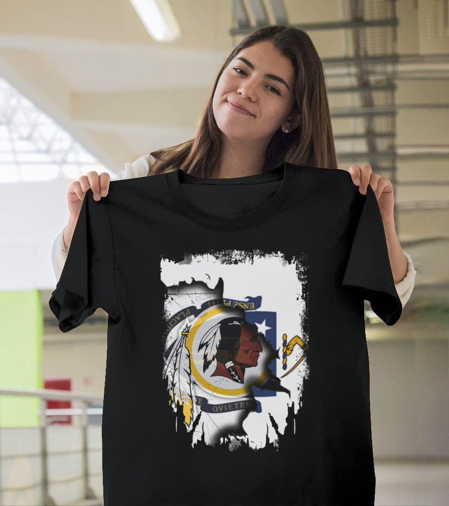 Together Massachusetts Flag With Washington Redskins Logo Fusion T-Shirt