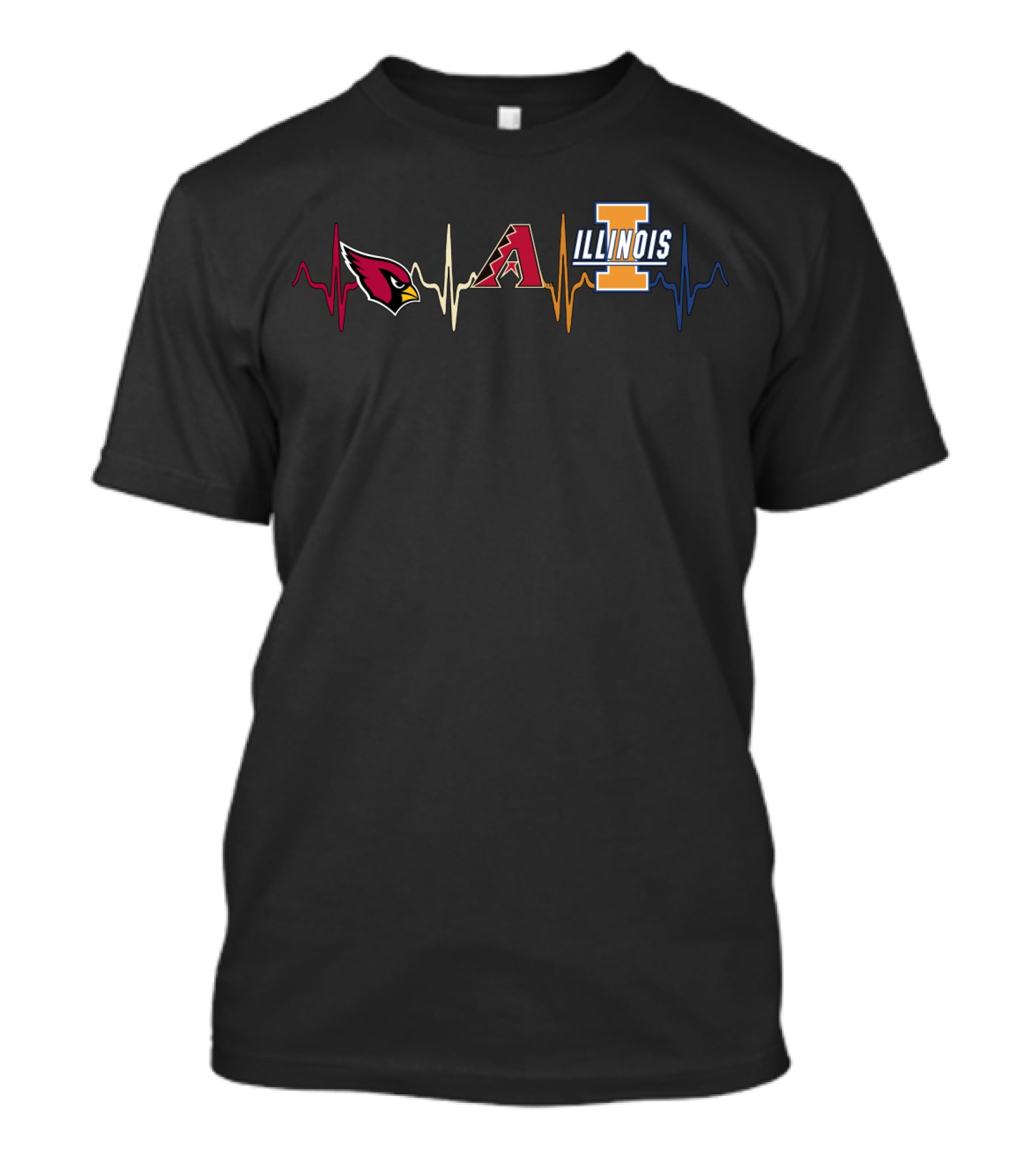 Love Cardinals Diamondbacks Illinois Heartbeat Icons T-Shirt
