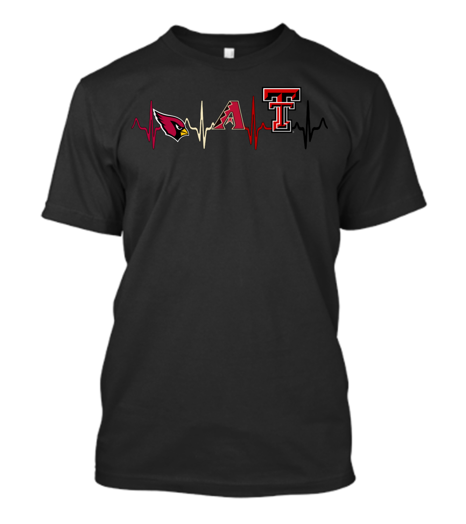 Arizona Cardinals And Arizona Diamondbacks With Texas Tech Red Raiders Heartbeat T-Shirt