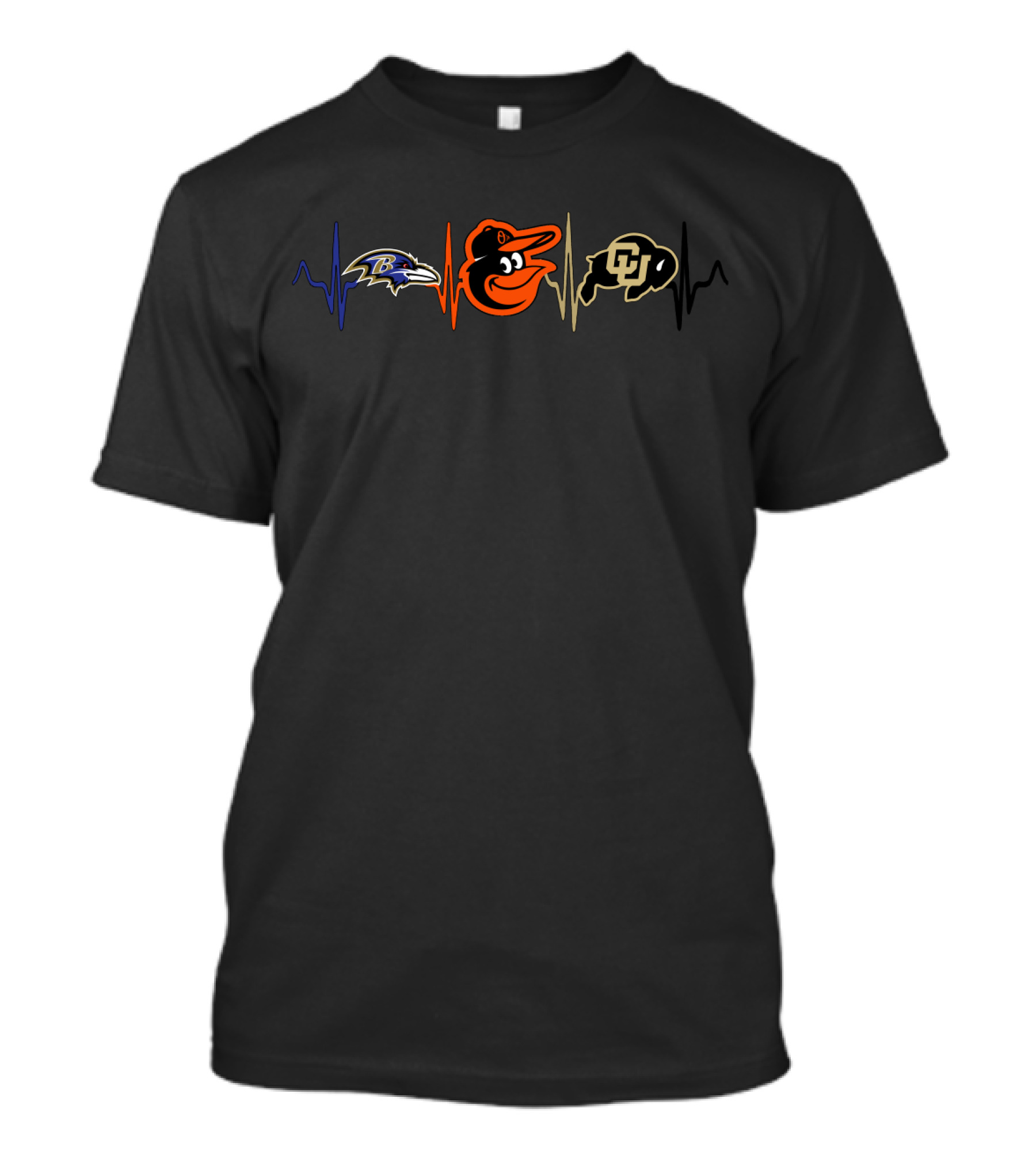 Love Ravens Baltimore Orioles Colorado Buffaloes Heartbeat T-Shirt