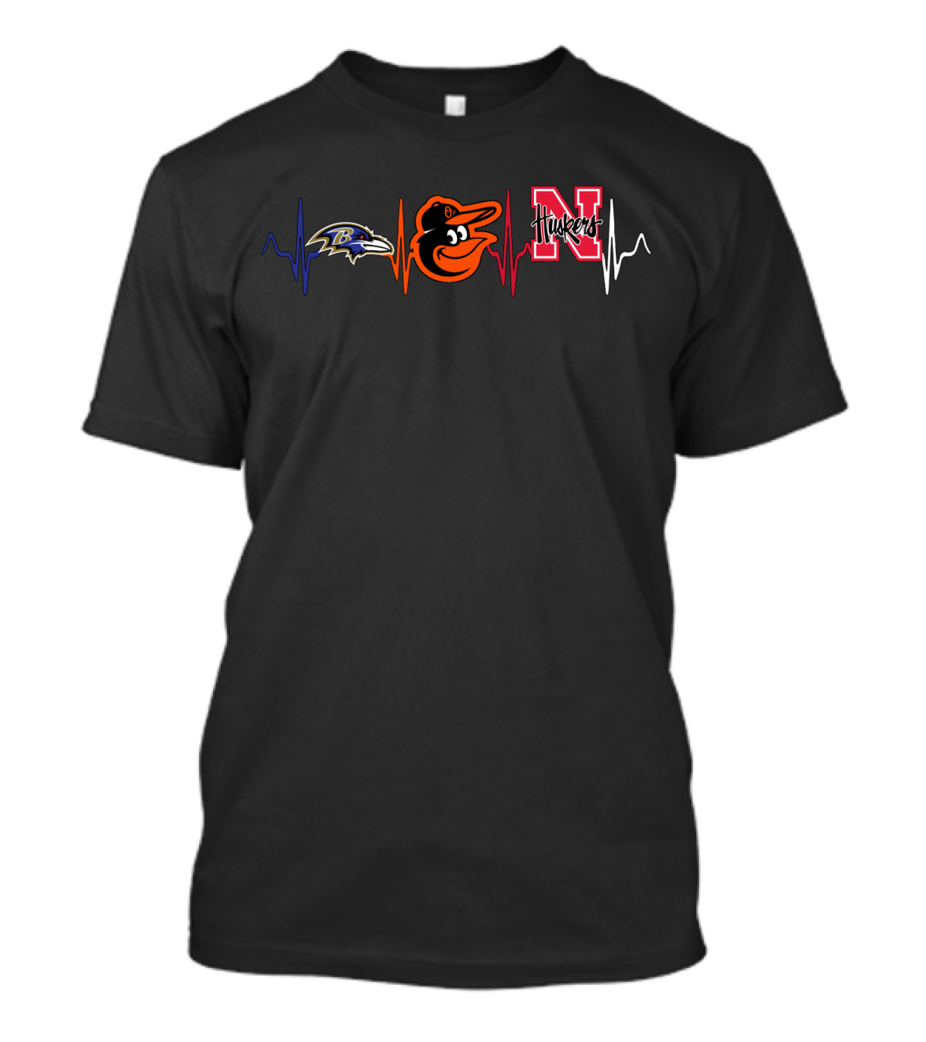 Baltimore Ravens Orioles Nebraska Cornhuskers Heartbeat T-Shirt