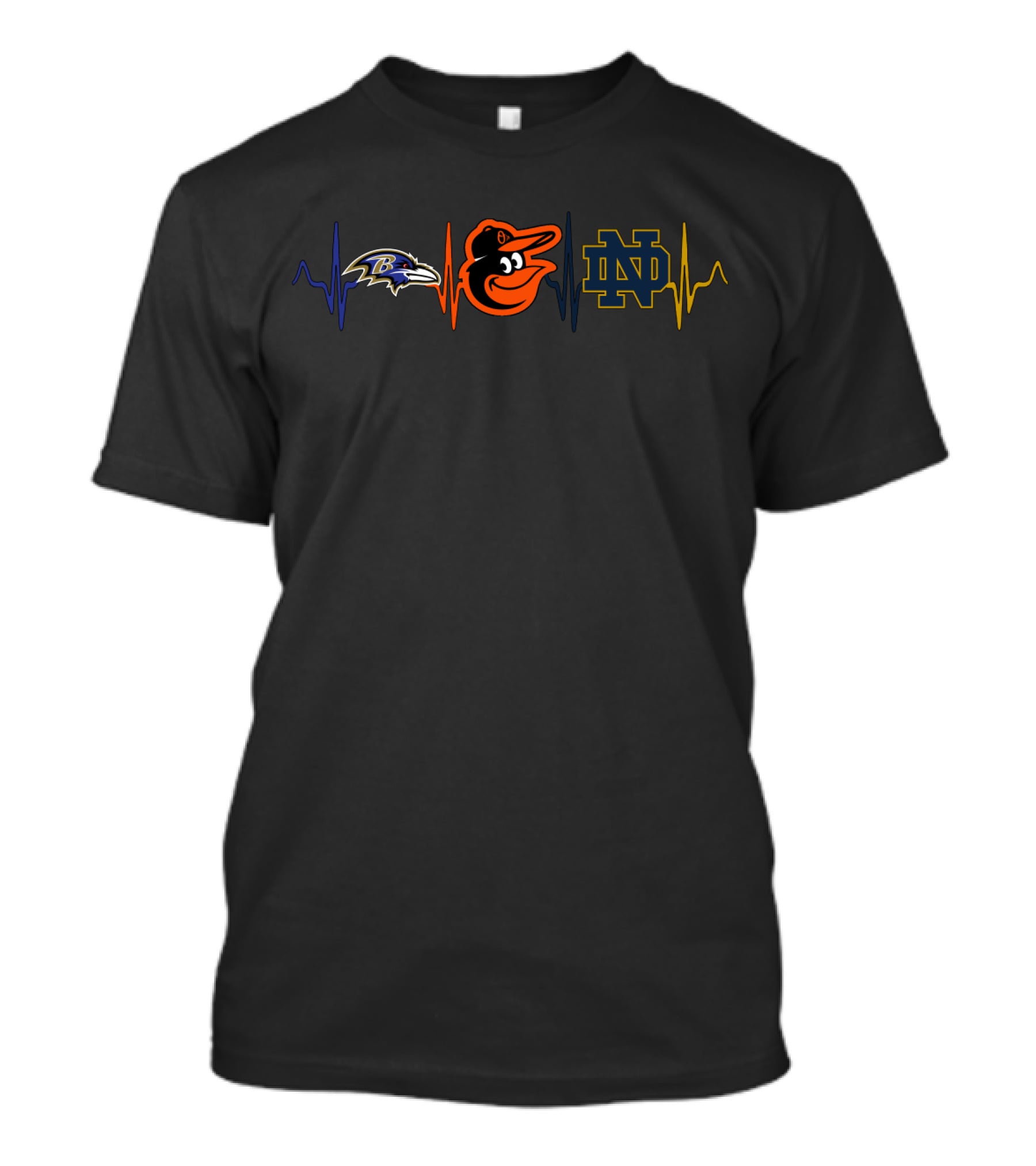 Baltimore Ravens Orioles Notre Dame Fighting Irish Heartbeat T-Shirt