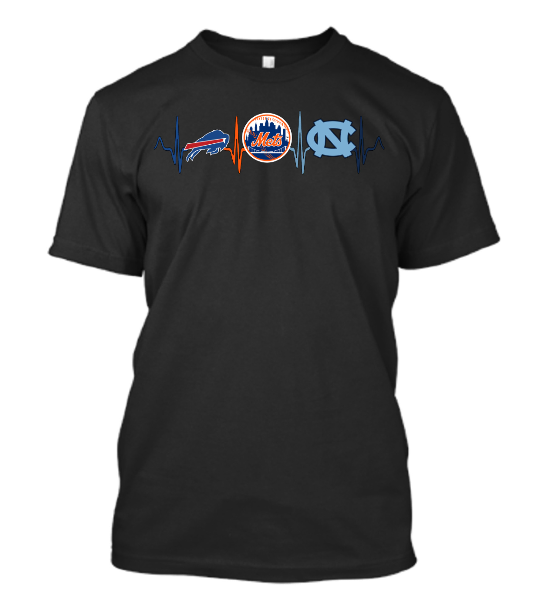 Buffalo Bills New York Mets Unc Tar Heels Heartbeat T-Shirt
