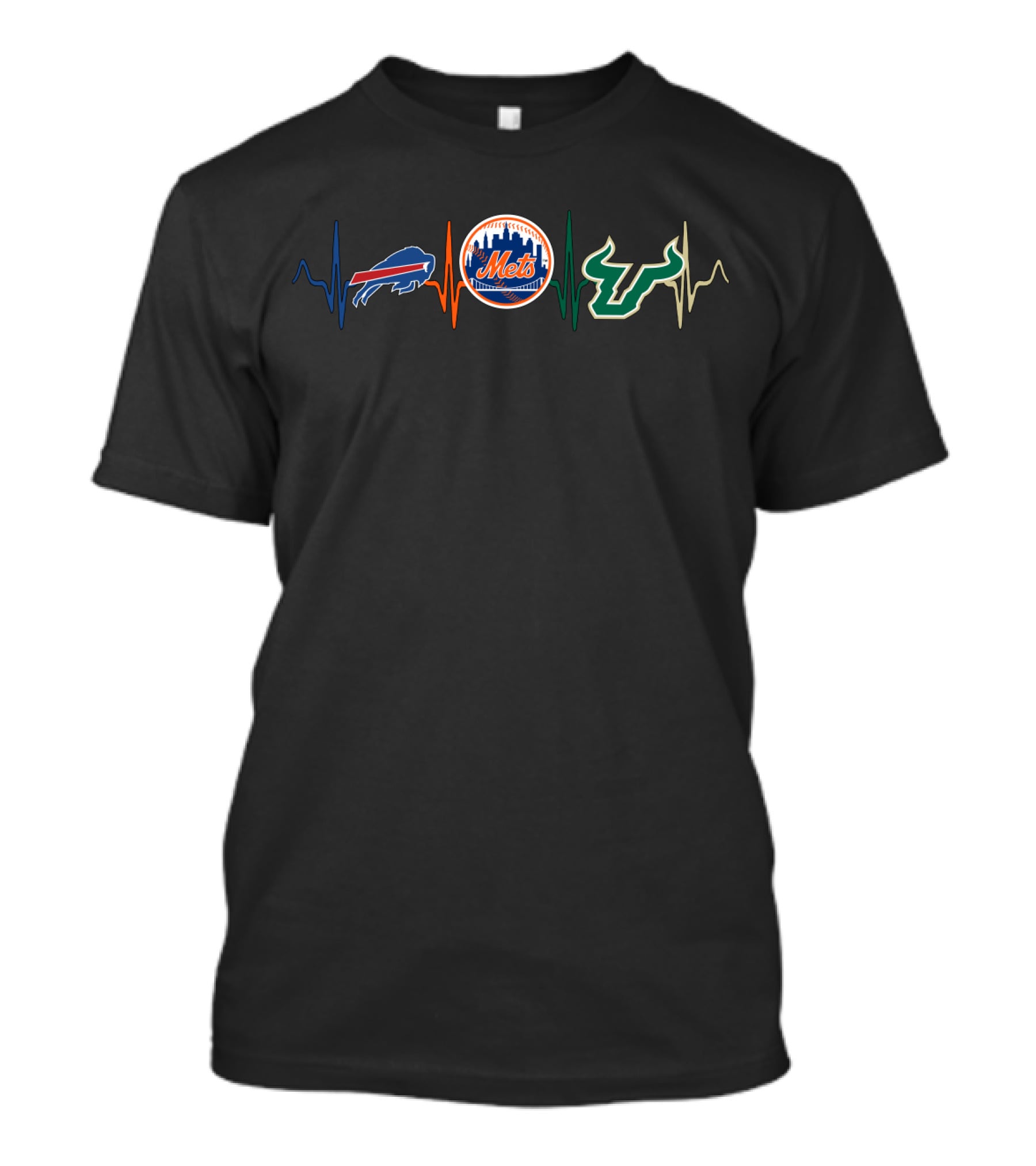 Buffalo Bills New York Mets South Florida Bulls Heartbeat T-Shirt