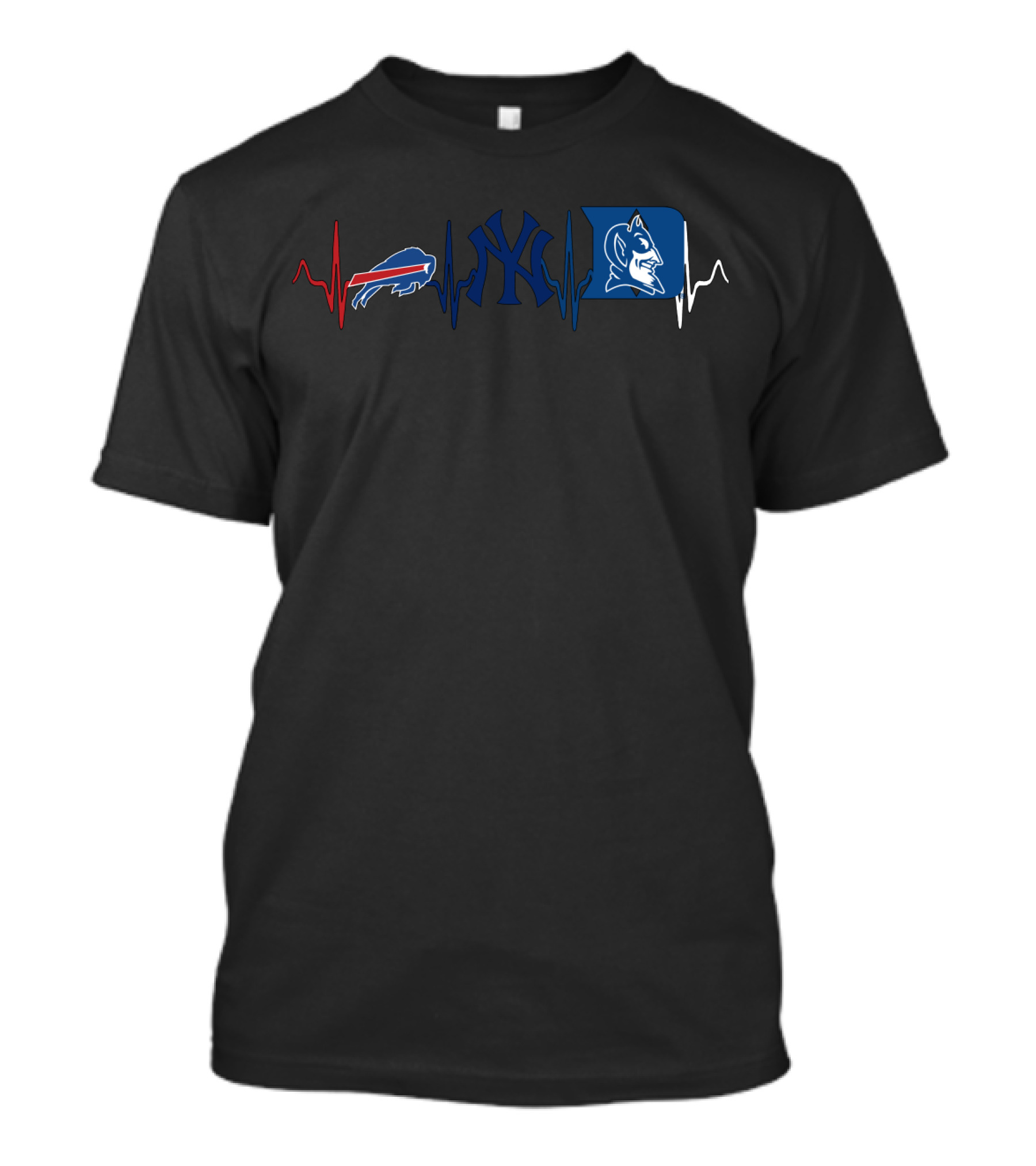 Buffalo Bills New York Yankees Duke Blue Devils Heartbeat T-Shirt