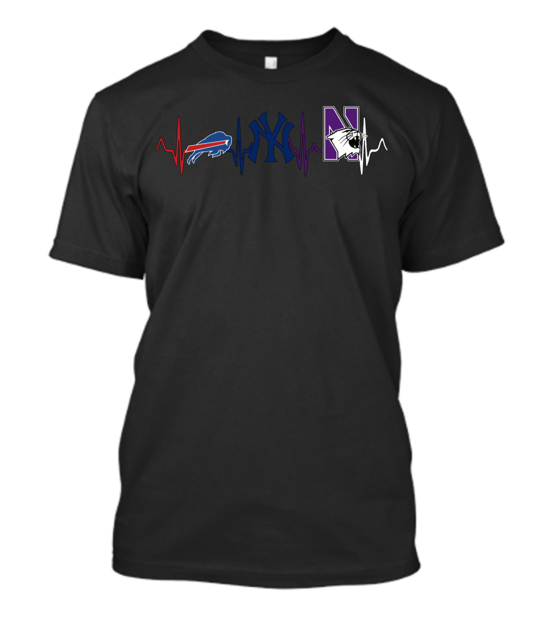 Buffalo Bills New York Yankees Northwestern Wildcats Heartbeat T-Shirt