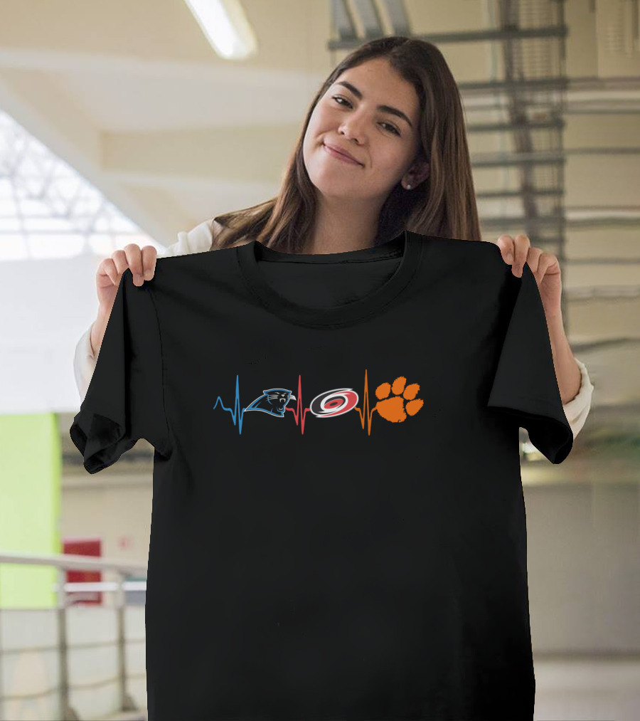 Heartbeats Of Panthers Hurricanes Clemson Tigers With Ct T-Shirt