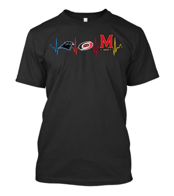 Carolina Panthers And Hurricanes Maryland Terrapins Heartbeat T-Shirt
