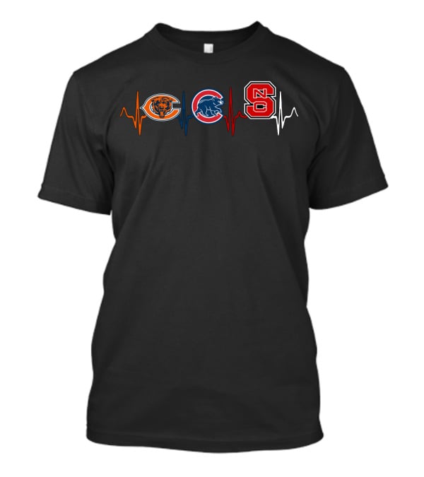 Chicago Bears Cubs Nc State Wolfpack Heartbeat Love T-Shirt
