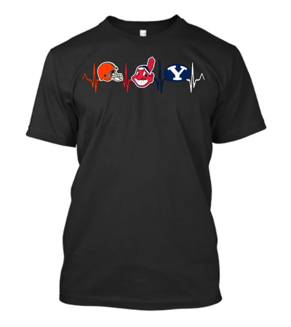 Browns Indians Byu Heartbeat Logos T-Shirt