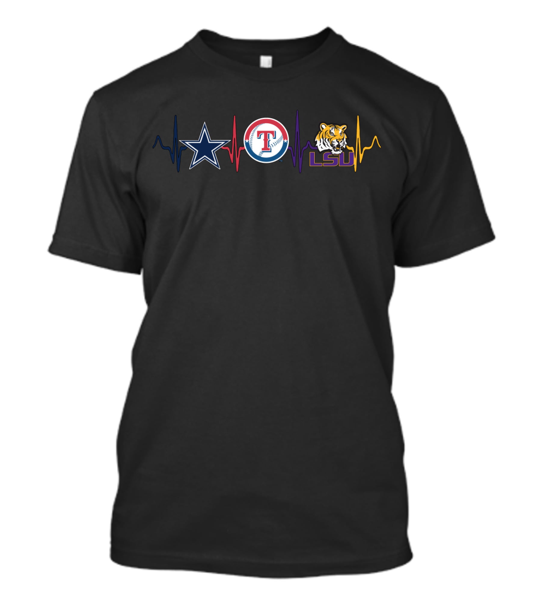 Love Cowboys Texas Rangers Lsu Tigers Heartbeat T-Shirt