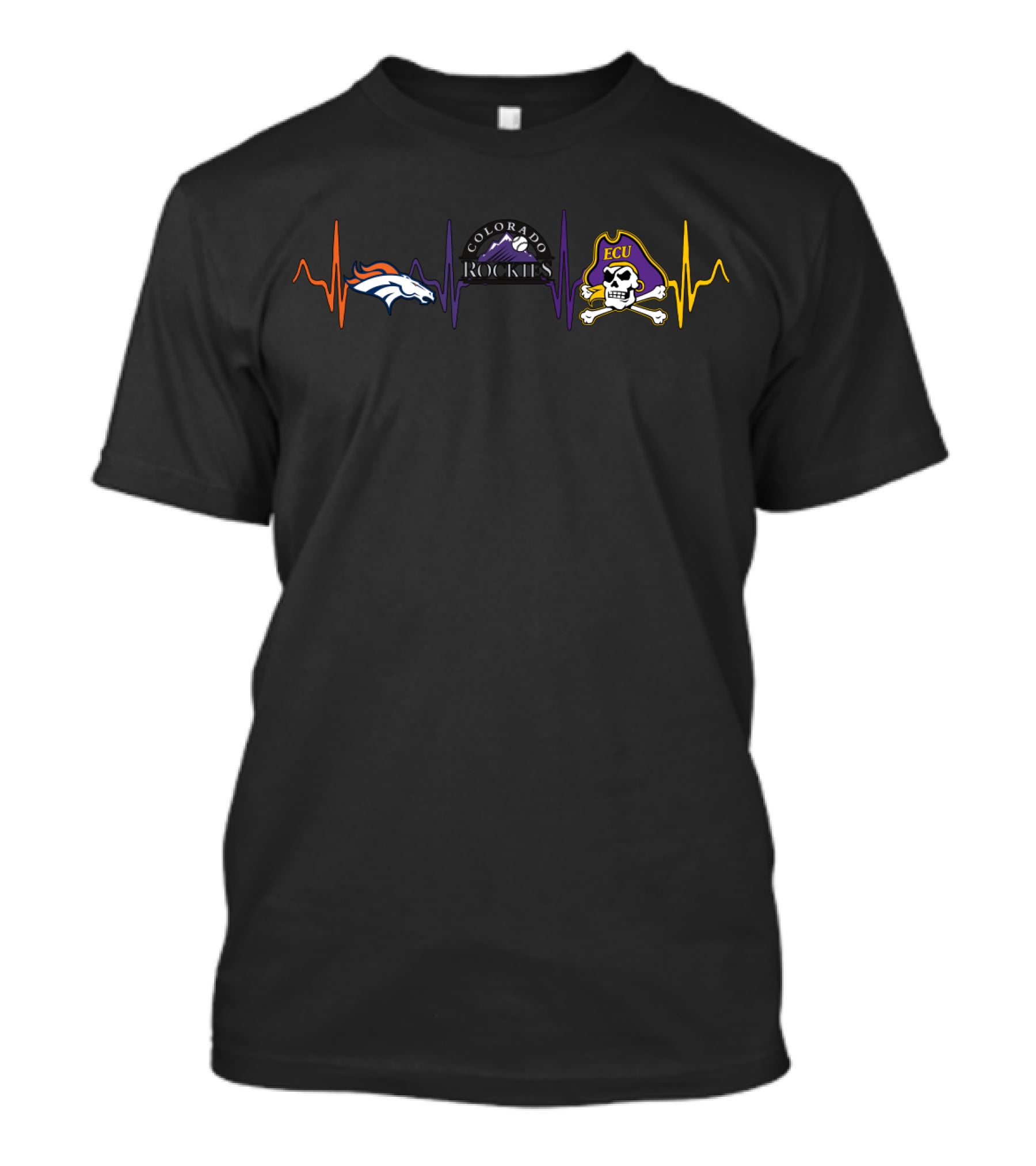 Denver Broncos Colorado Rockies Ecu Pirates Heartbeat T-Shirt