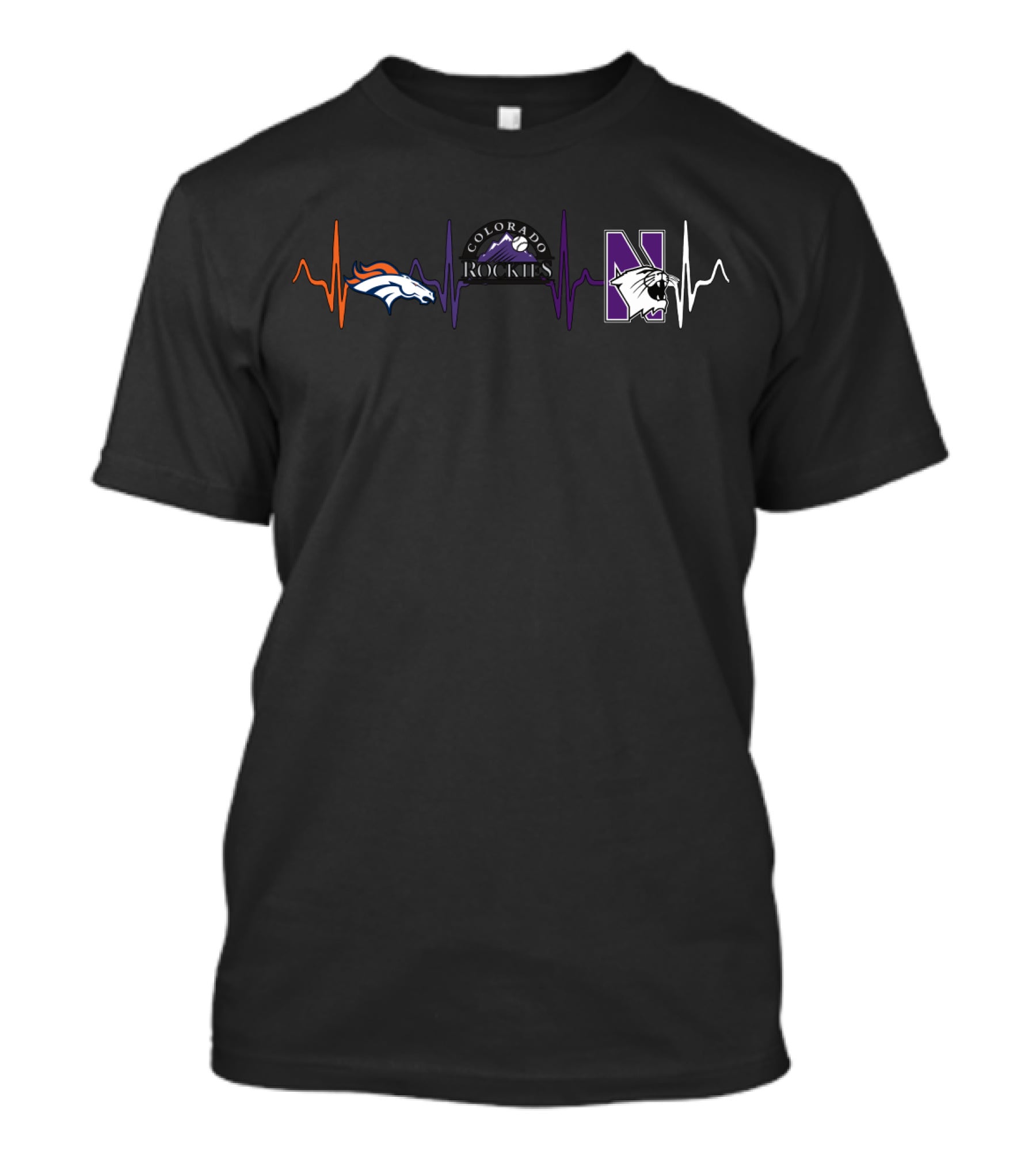 Love Broncos Colorado Rockies Northwestern Wildcats Heartbeat T-Shirt