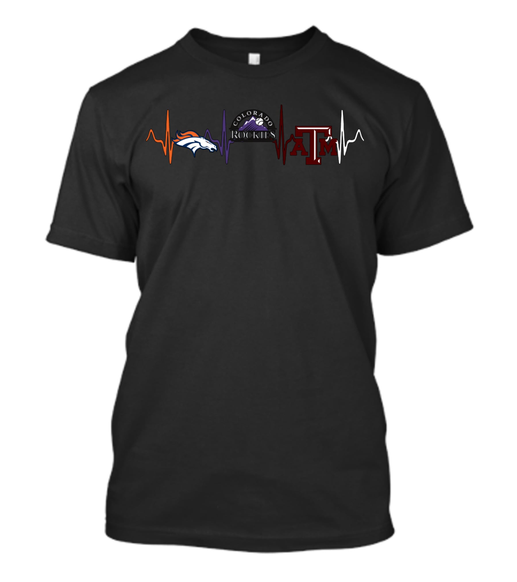 Love Denver Broncos Colorado Rockies Texas A&M Heartbeat T-Shirt