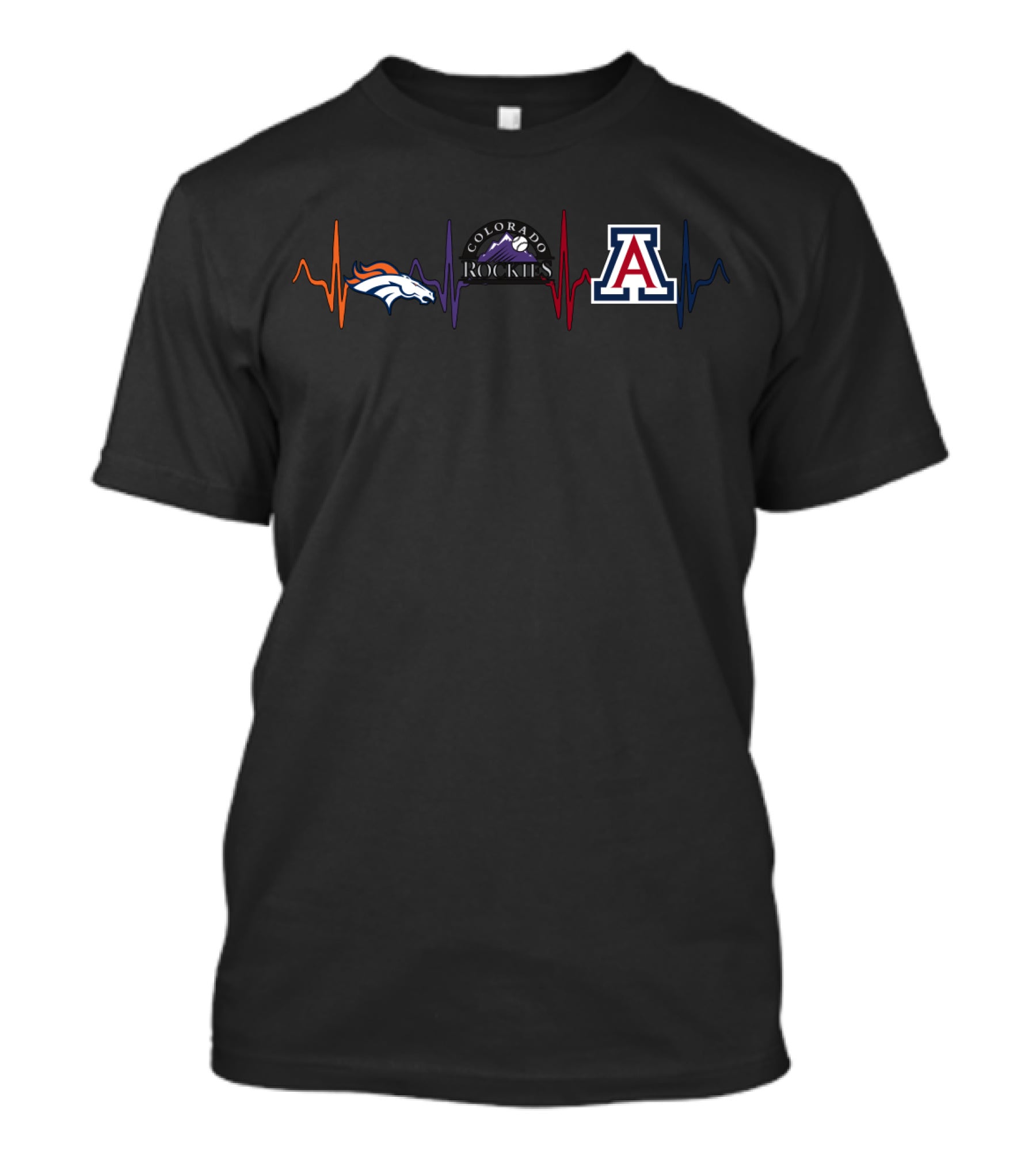 Denver Broncos Colorado Rockies Arizona Wildcats Heartbeat T-Shirt